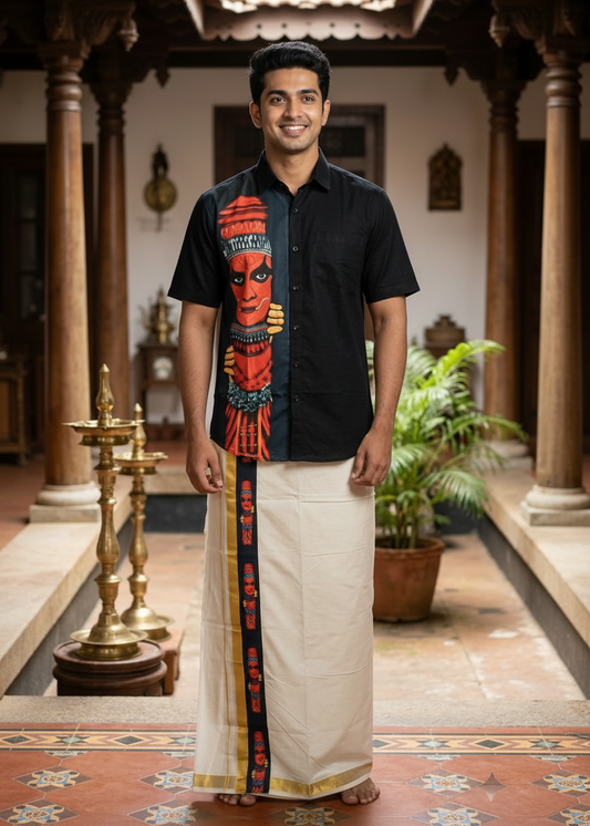 Cotton Silk Printed Men's Combo HS  (Shirt + Mund ) SL343