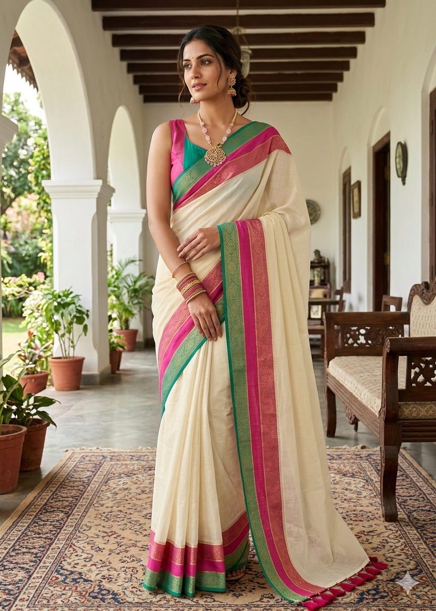 Kerala Mul Cotton Soft Fabric Saree With Kanchi Border SL215