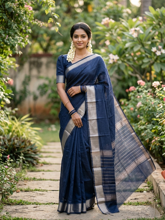 Southloom Kerala Cotton Mangalgiri Saree with Woven Zari Work On Pallu And Border