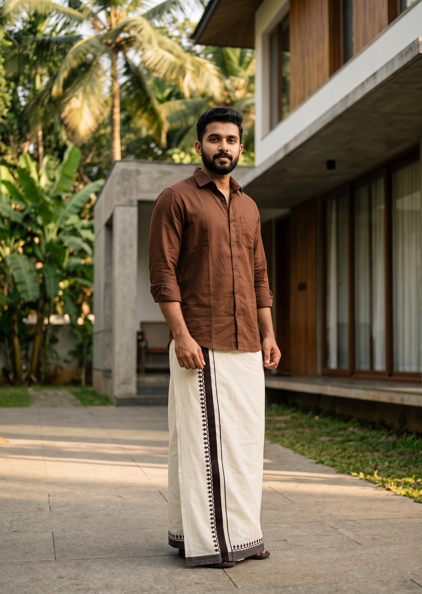 Southloom Kerala Cotton Blue Kara Printed Double Mundu (South Indian Kerala Dhoti) SL567