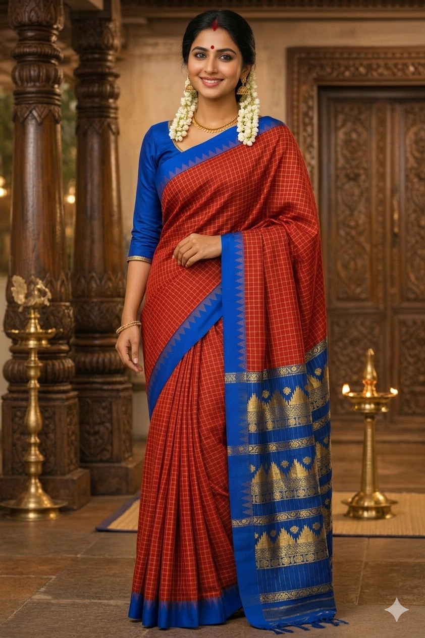 Maroon & Blue Kalyani Cotton SL236