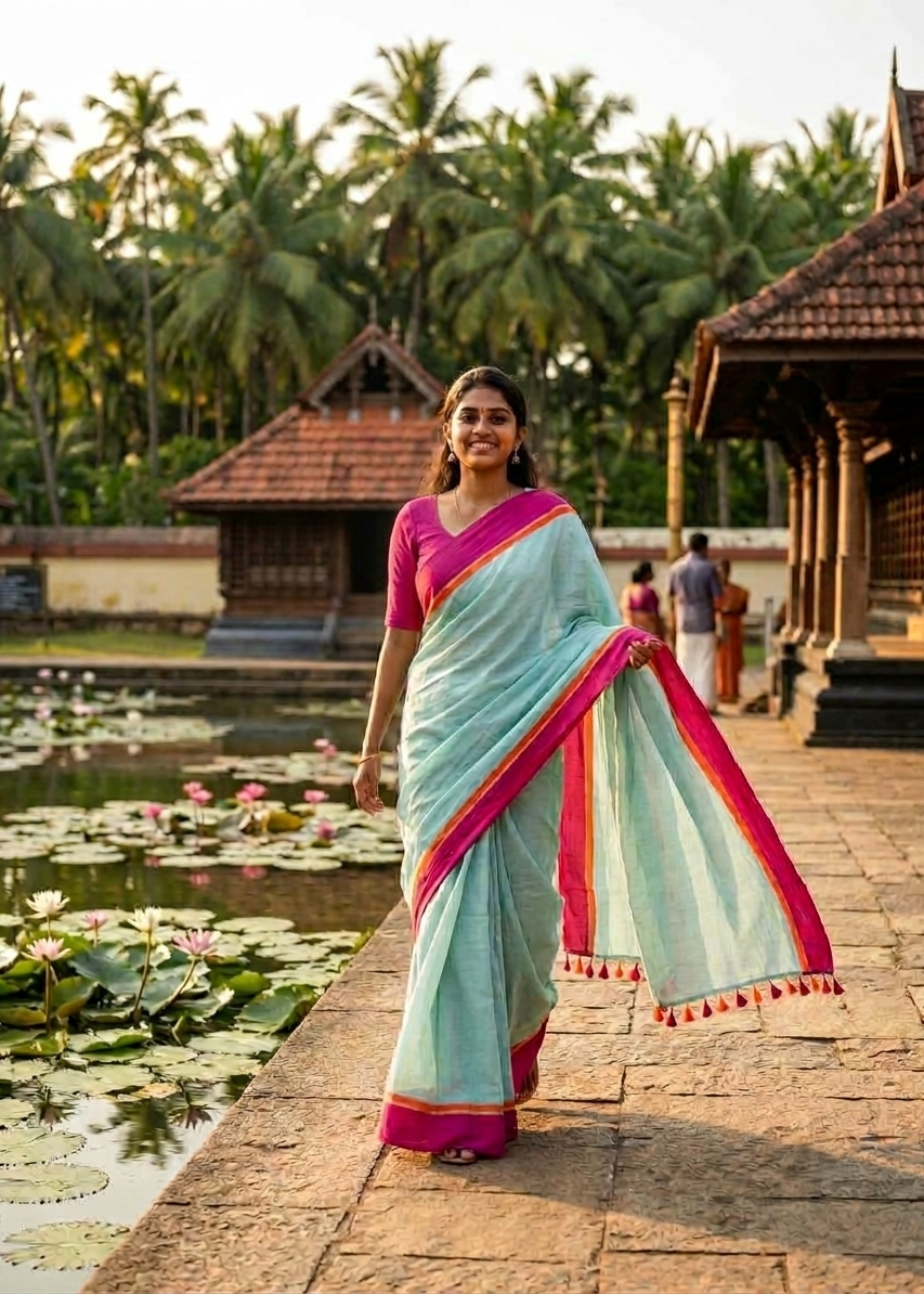Kerala Mul Cotton Soft Fabric Saree In Grey And Magenta Border SL215