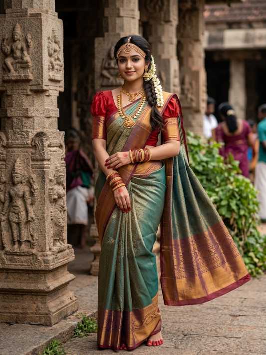 Southloom Premium Semi Silk Zari Work Brocade Saree in Bridal Blue with Matching Pallu