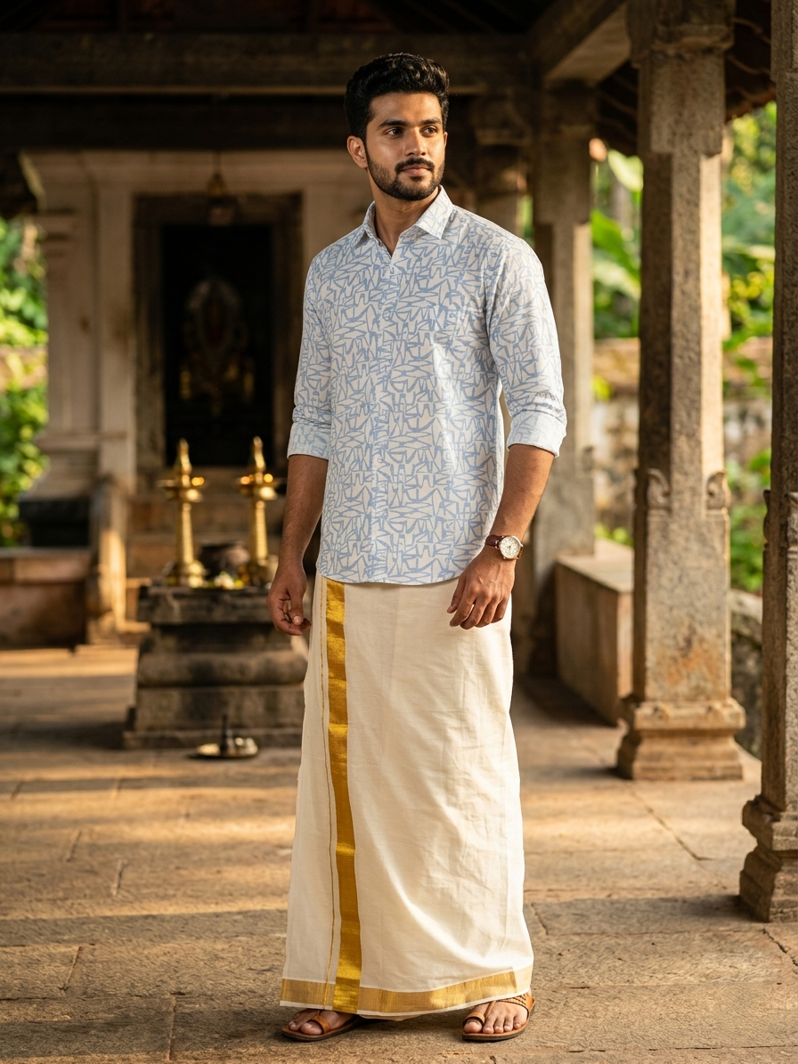 Pure Cotton White and Blue Printed Shirt SLSHIRT 38 FS