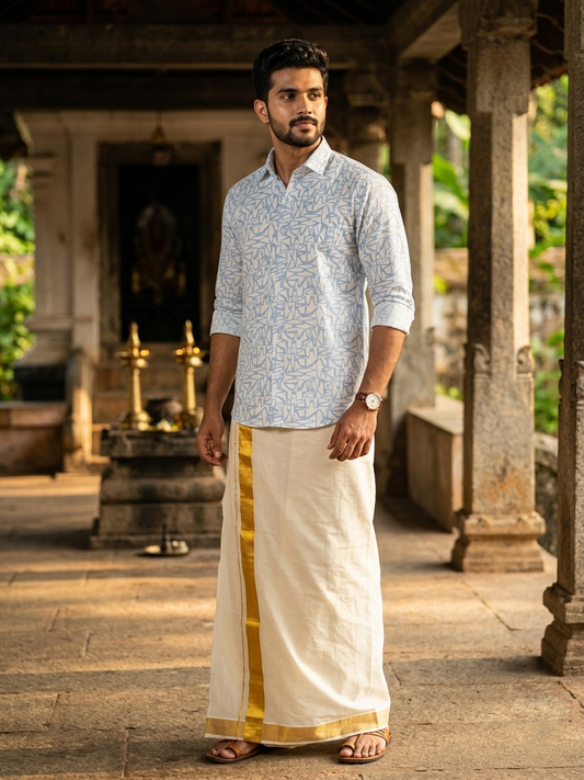 Pure Cotton White and Blue Printed Shirt SLSHIRT 38 FS