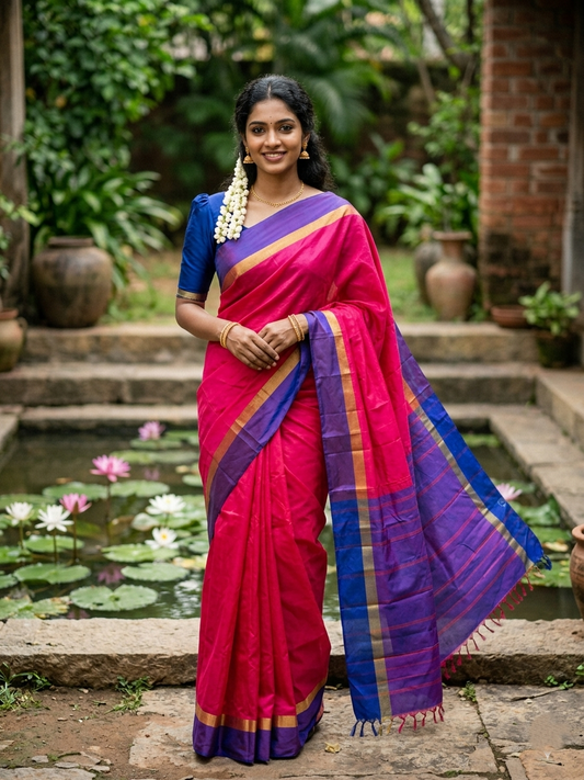 Southloom Semi Silk Saree Pink And Violet