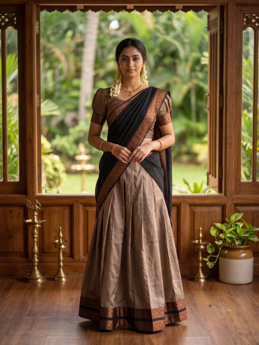 Southloom Semi Silk Dhavani Set with Pavada and Brown Blouse PieceSLDHAVANI SL542