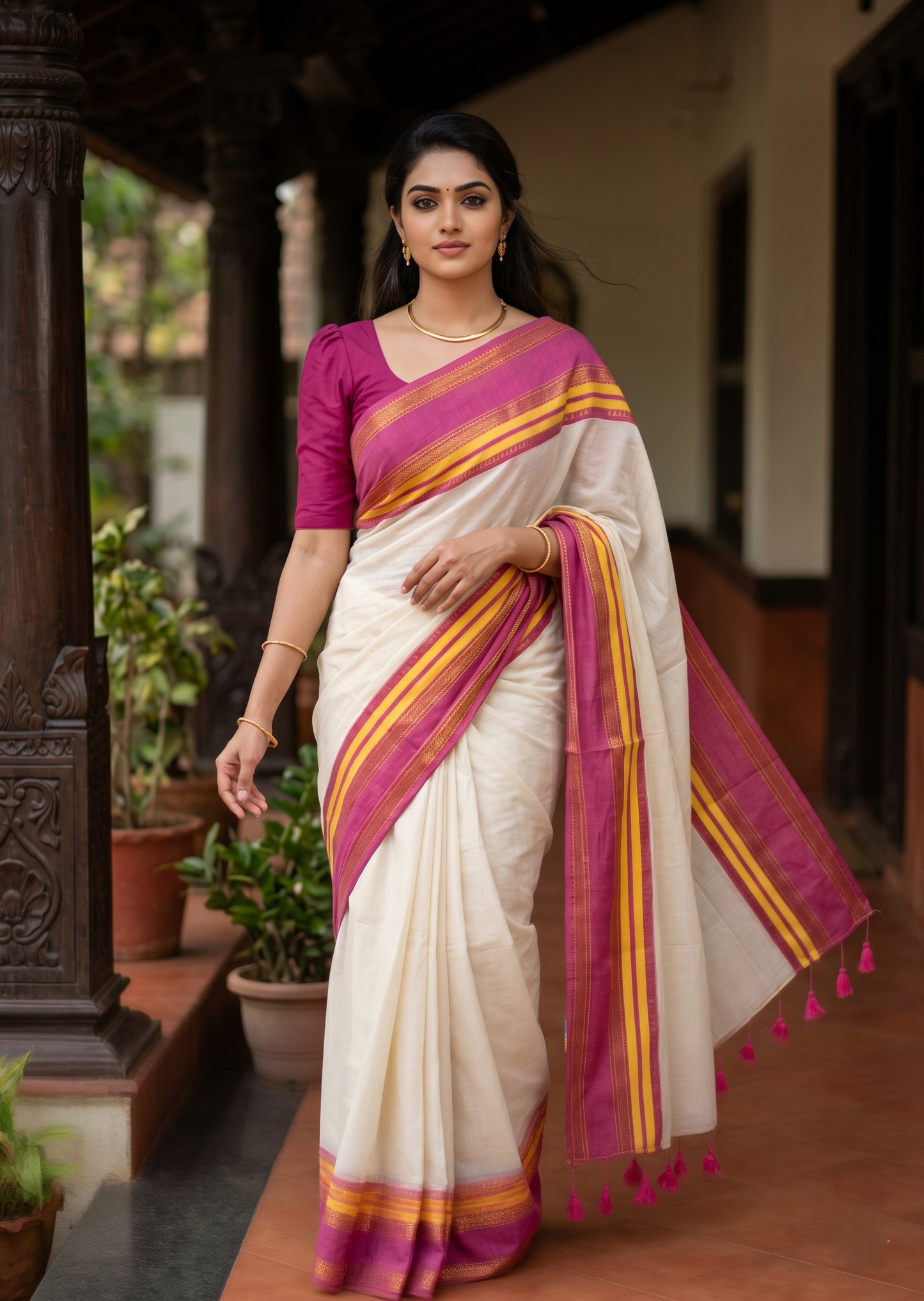 Southloom Mul Cotton 120 x 120 Soft Fabric Saree Multicolour SL215