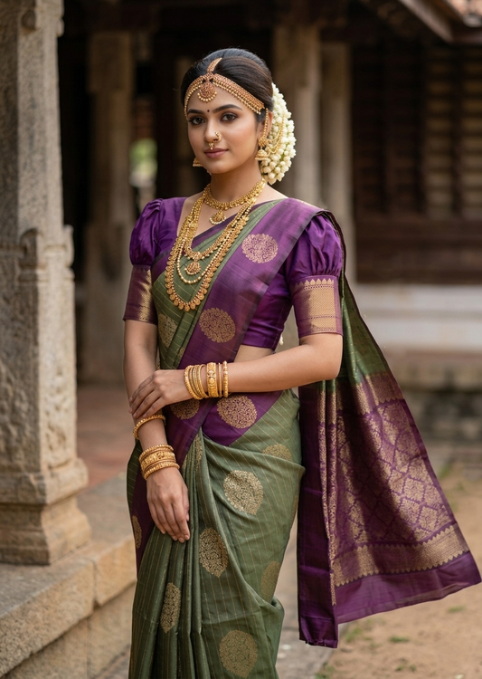 Southloom Pure Handloom Kanchipuram Silk Saree with Butta Work