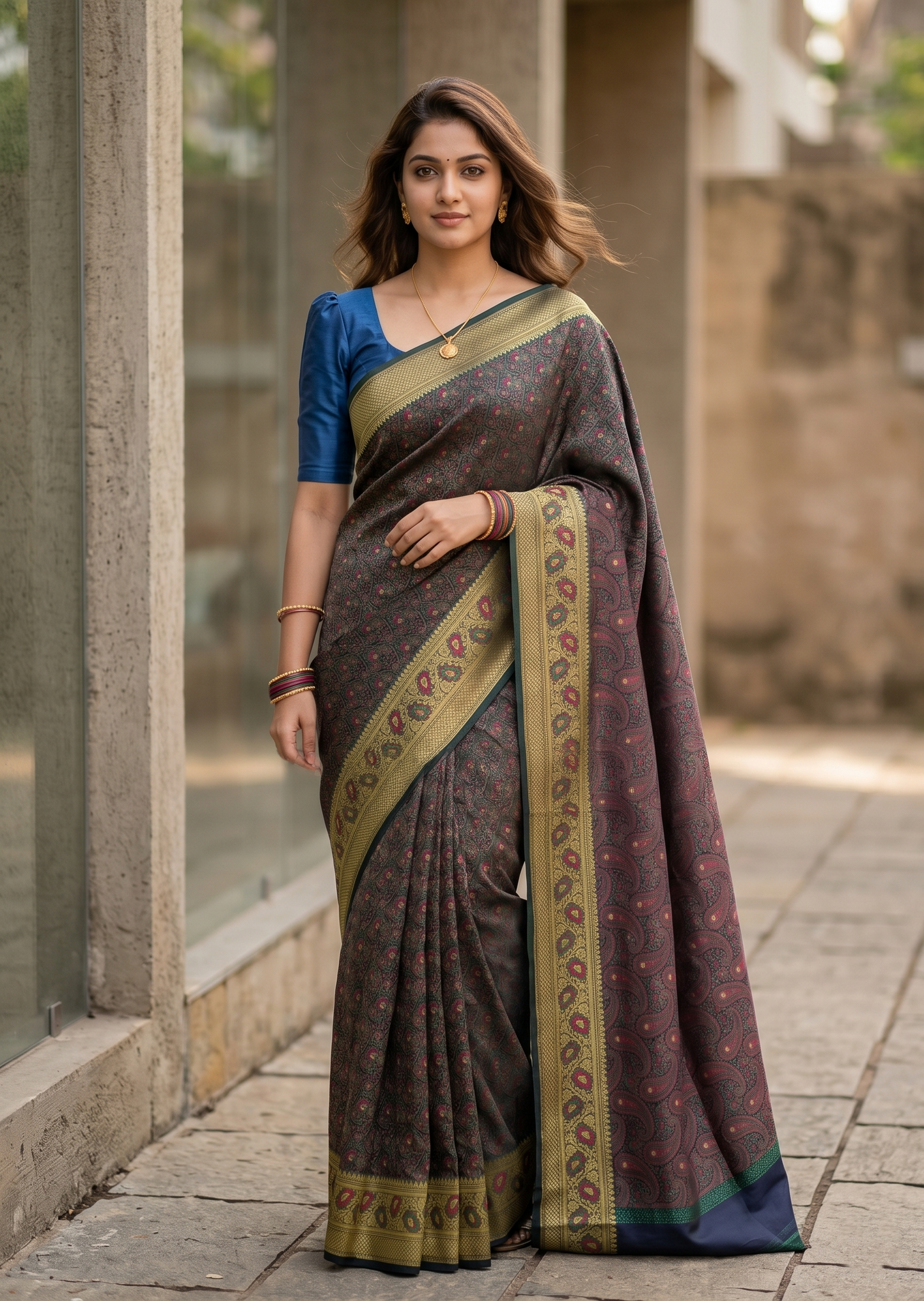 Southloom Resham Work Soft Cotton Banarasi Saree with Woven Work on Body and Borders