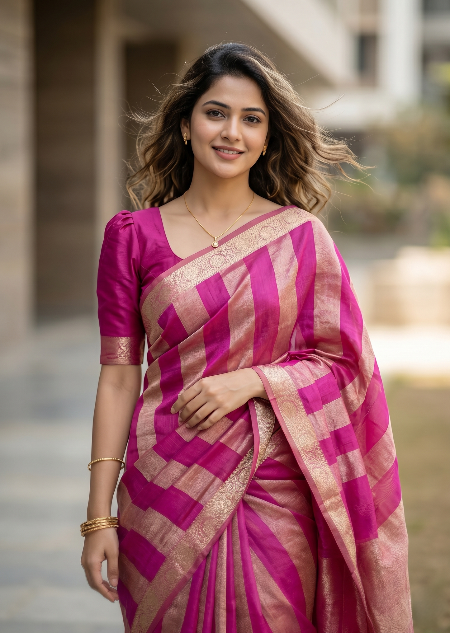 Southloom Tissue Organza Saree With Stripes Design in Double colour (Light Pink) SL354