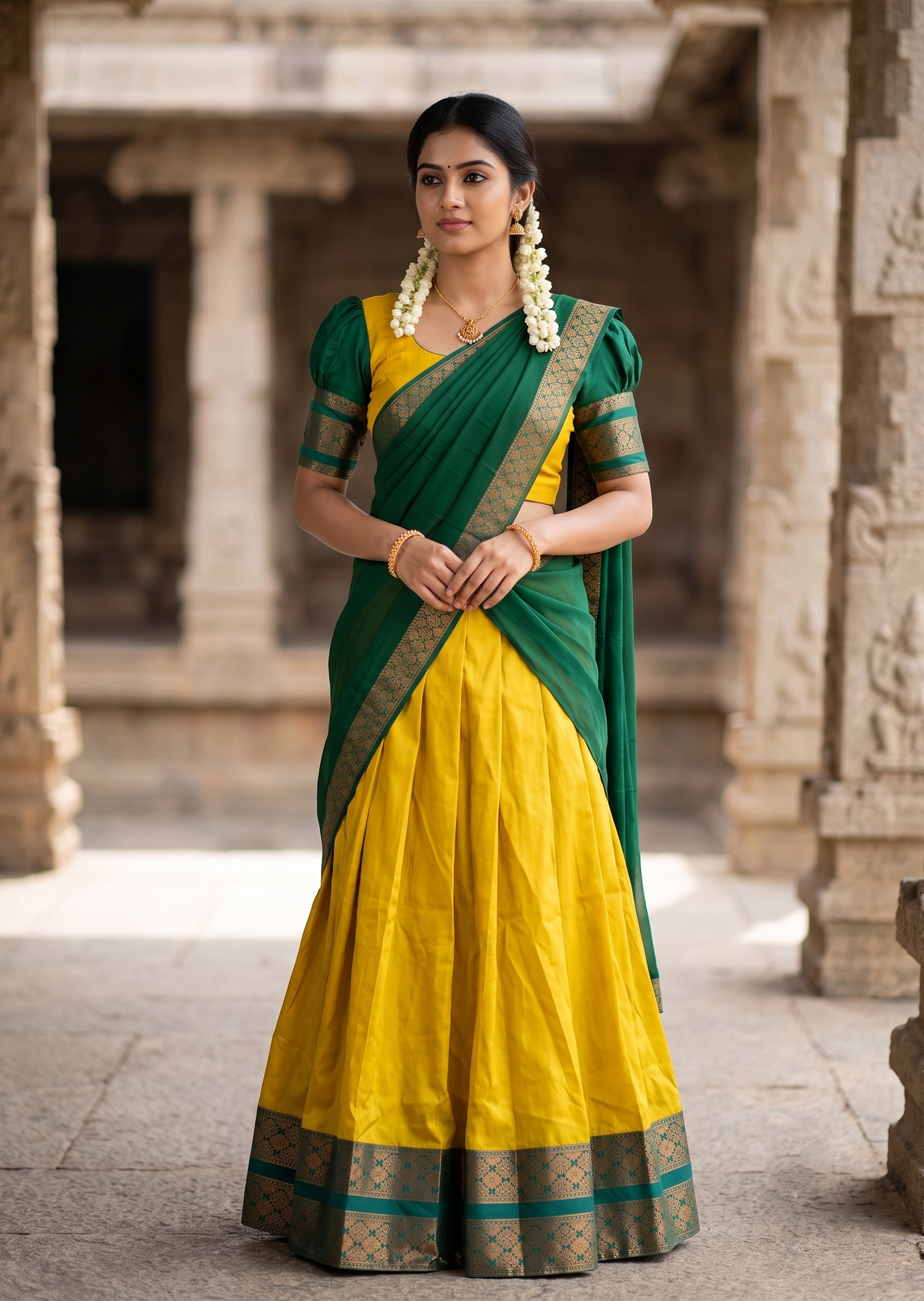 Southloom Semi Silk Dhavani Set with Pavada and Yellow Blouse PieceSLDHAVANI SL542