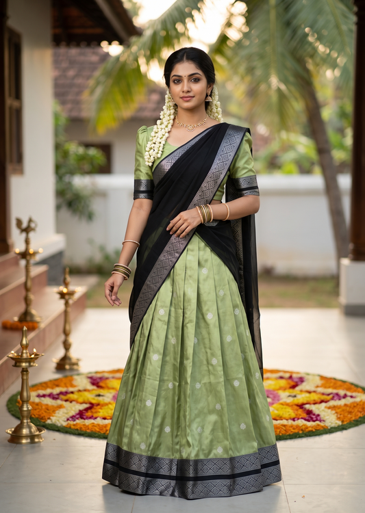 Southloom Semi Silk Dhavani Set with Pavada and Green Blouse PieceSLDHAVANI SL542