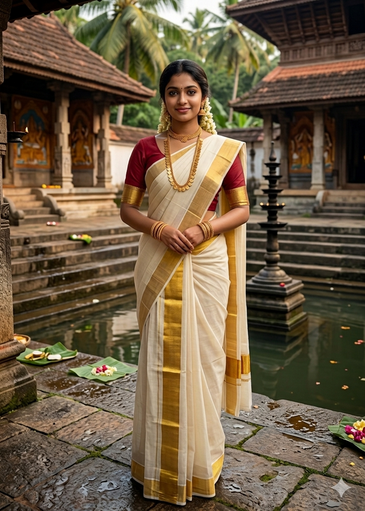 Kerala Cotton 3 inch Golden Kasavu Single Set Mundu (2.80 mtrs) SL412