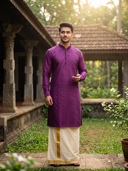 Southloom Purple woven Semi Silk Short Kurta for Men SL590