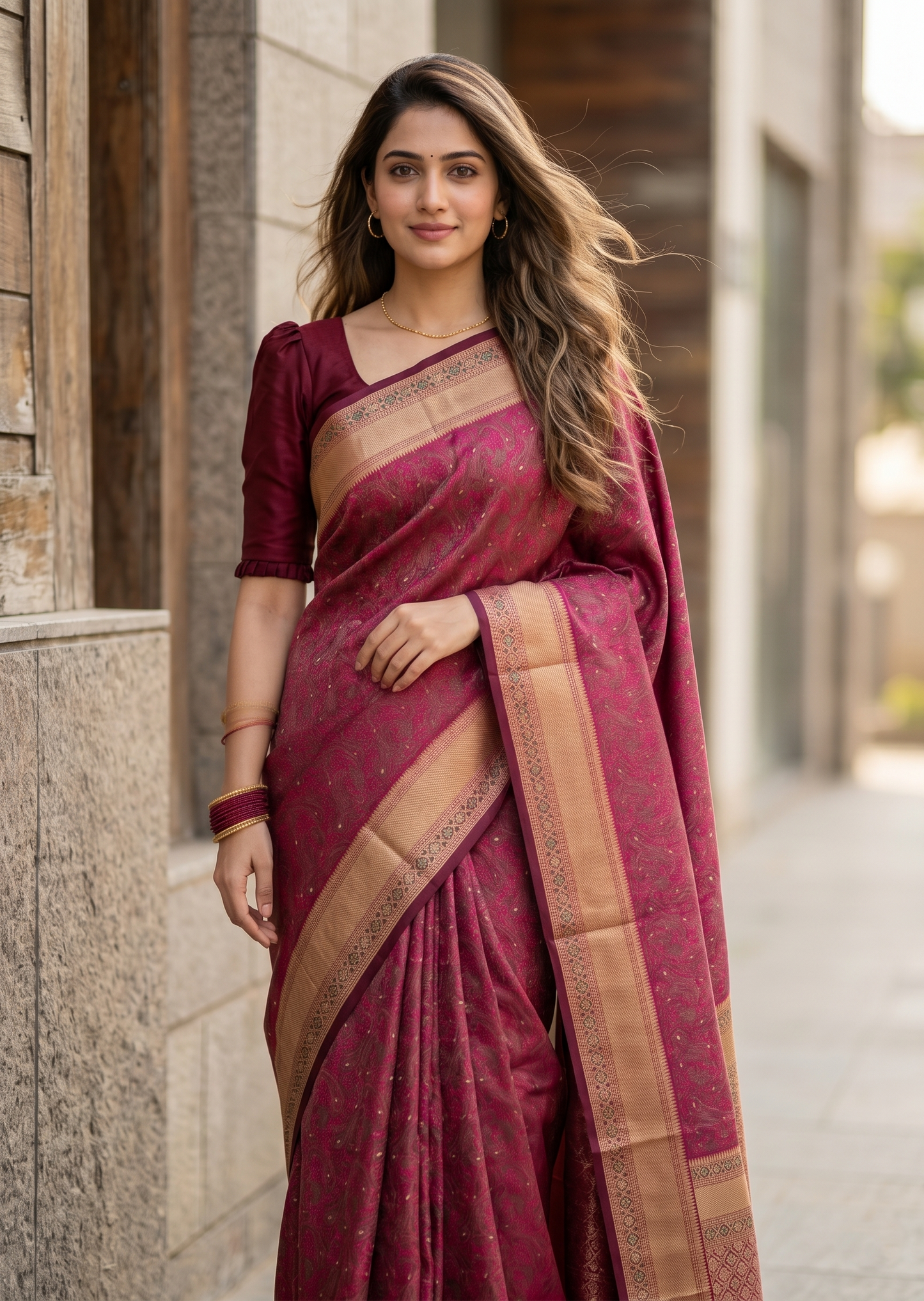 Southloom Resham Work Soft Cotton Banarasi Saree with Woven Work on Body and Borders