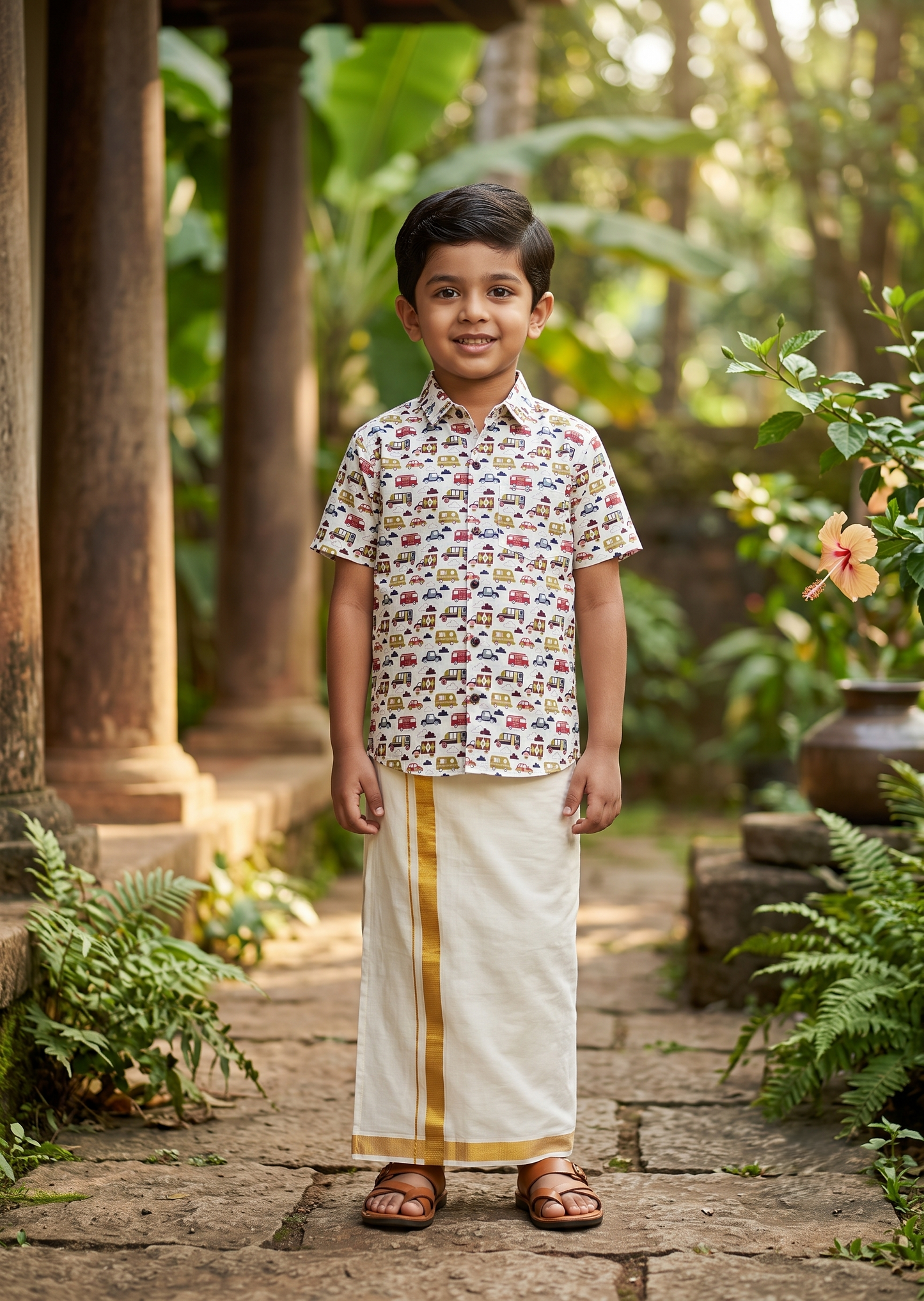 Southloom Pure Cotton Jaipur Printed Shirt For Kids Half Sleeves SL607