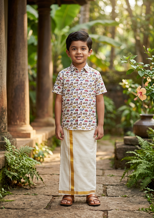 Southloom Pure Cotton Jaipur Printed Shirt For Kids Half Sleeves SL607