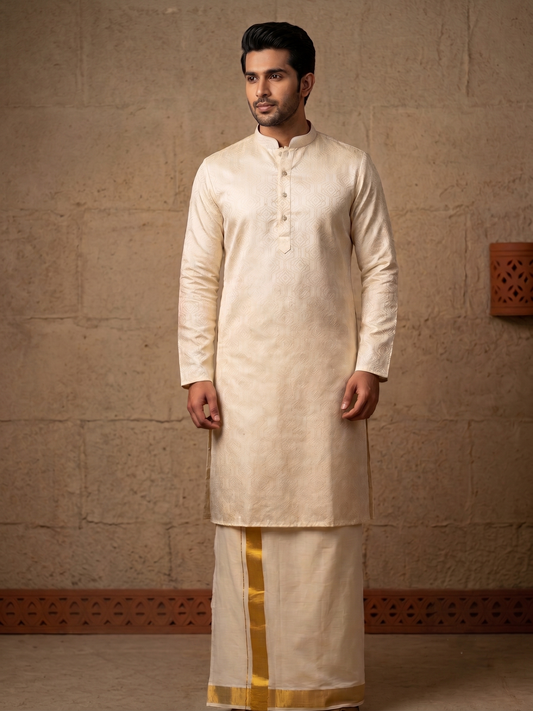 Southloom Woven Patterns Semi Silk Long Kurta for Men SL591