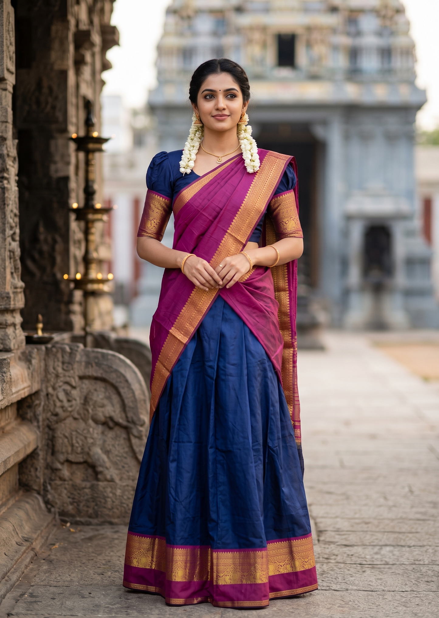 Kerala Southloom Semi UnStitched Kanchi Cotton Dhavani Set with Pavada and Blouse Piece SL585