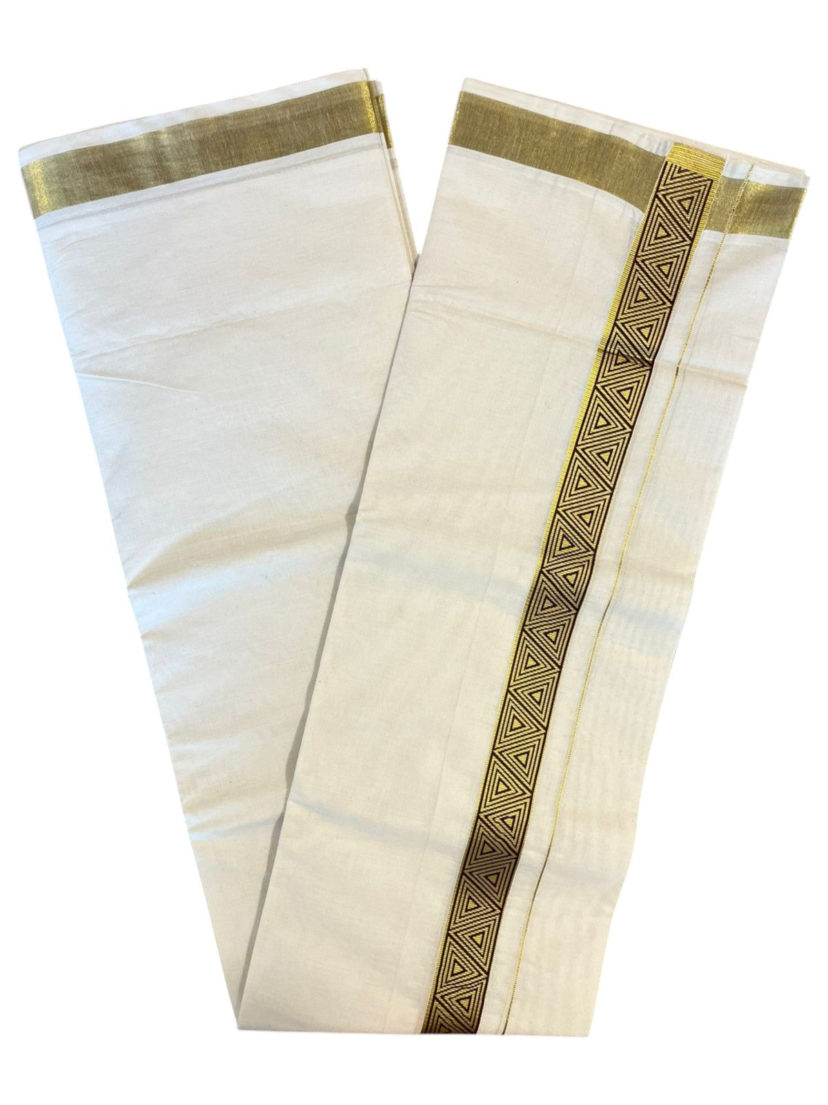 Southloom Kasavu Double Mundu with Brown Prints Along Kasavu Kara