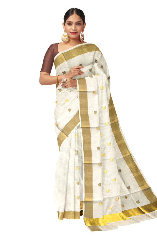 Southloom™ Premium Handloom Kerala Saree with Kasavu Leaf Woven Designs