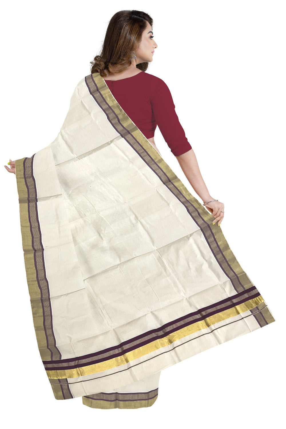 Pure Cotton Kerala Saree with Kasavu and Purple Border