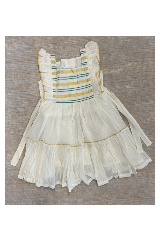 Southloom Premium Kasavu Frock in Balaramapuram Handloom Fabric for Girls