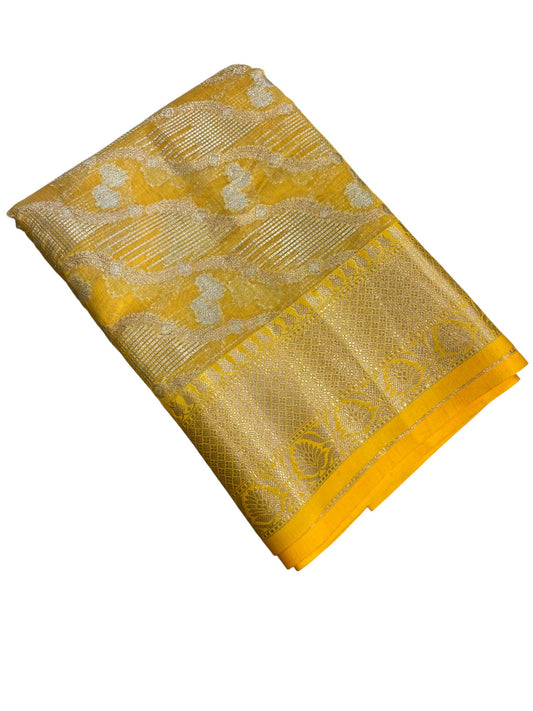 Southloom Tissue Banarasi Silk Saree with Woven Work on Body and Borders (Yellow)