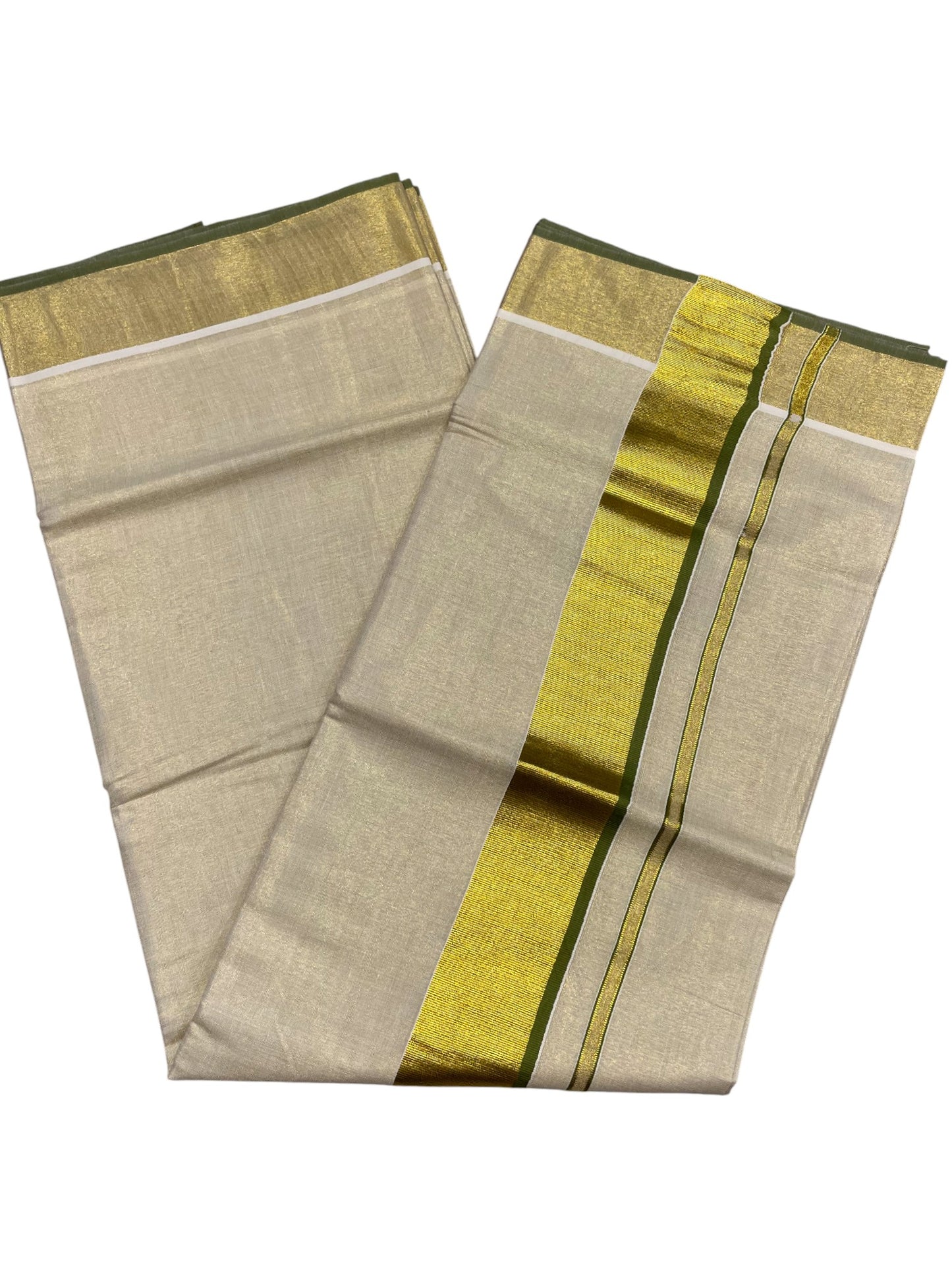 Southloom Kerala Tissue Kasavu Plain Saree With Green Border
