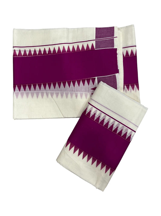 Kerala Pure Cotton Set Mundu Single (Mundum Neriyathum) with Magenta Temple Border 2.80 Mtrs