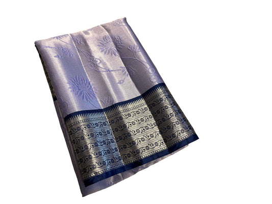 Southloom Tissue Silk Saree with Woven Work on Body and Borders (Blue & Lavendar)