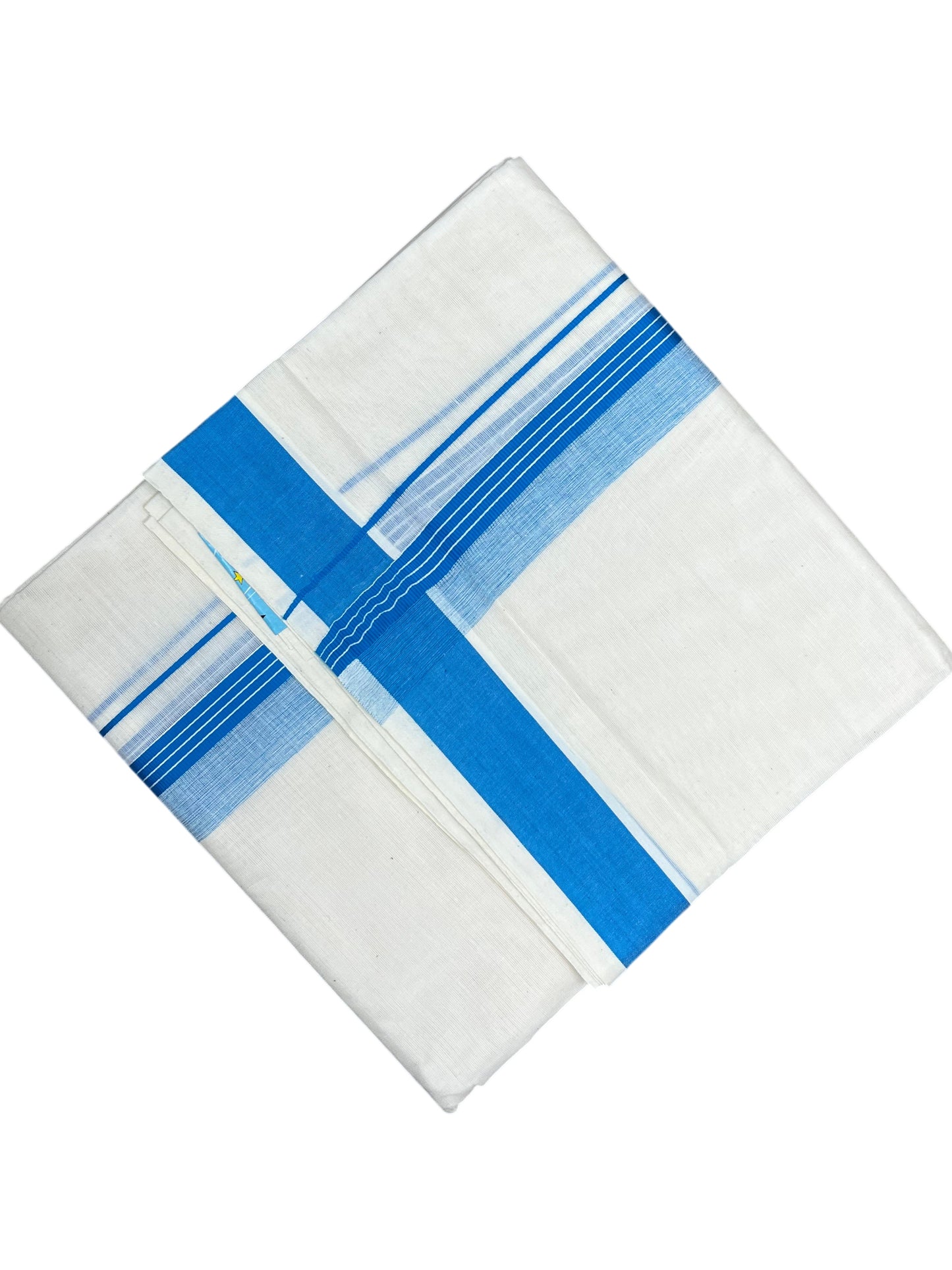 Southloom Pure Cotton Mundu with Blue Border (South Indian Kerala Dhoti)