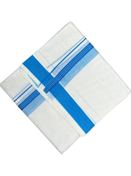 Southloom Pure Cotton Mundu with Blue Border (South Indian Kerala Dhoti)