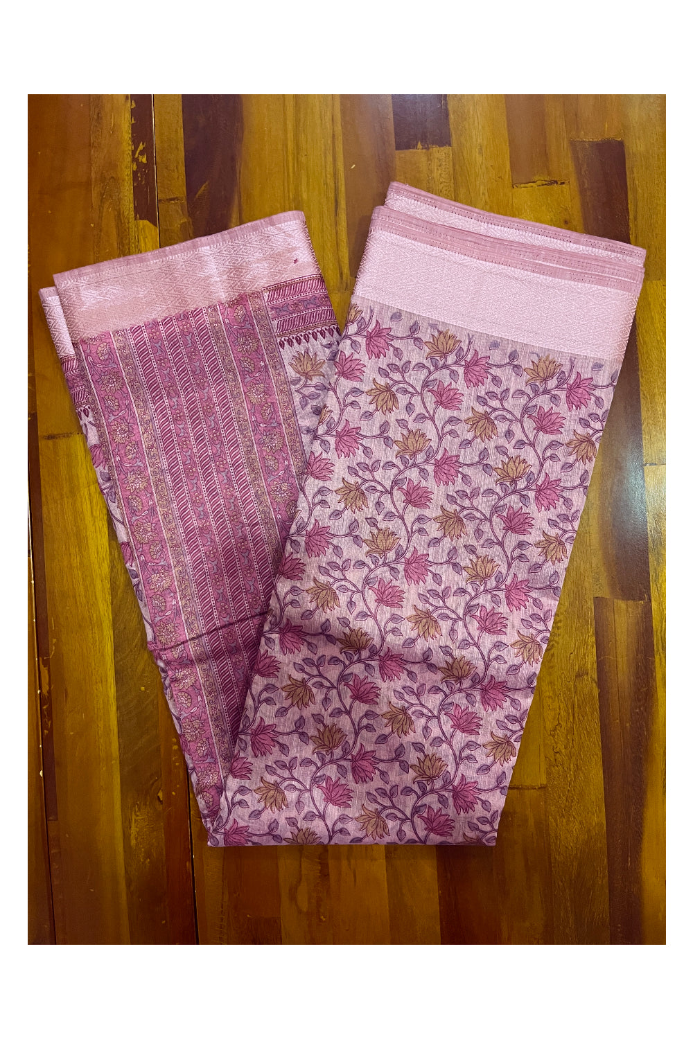 Southloom Cotton Pink Floral Printed Saree