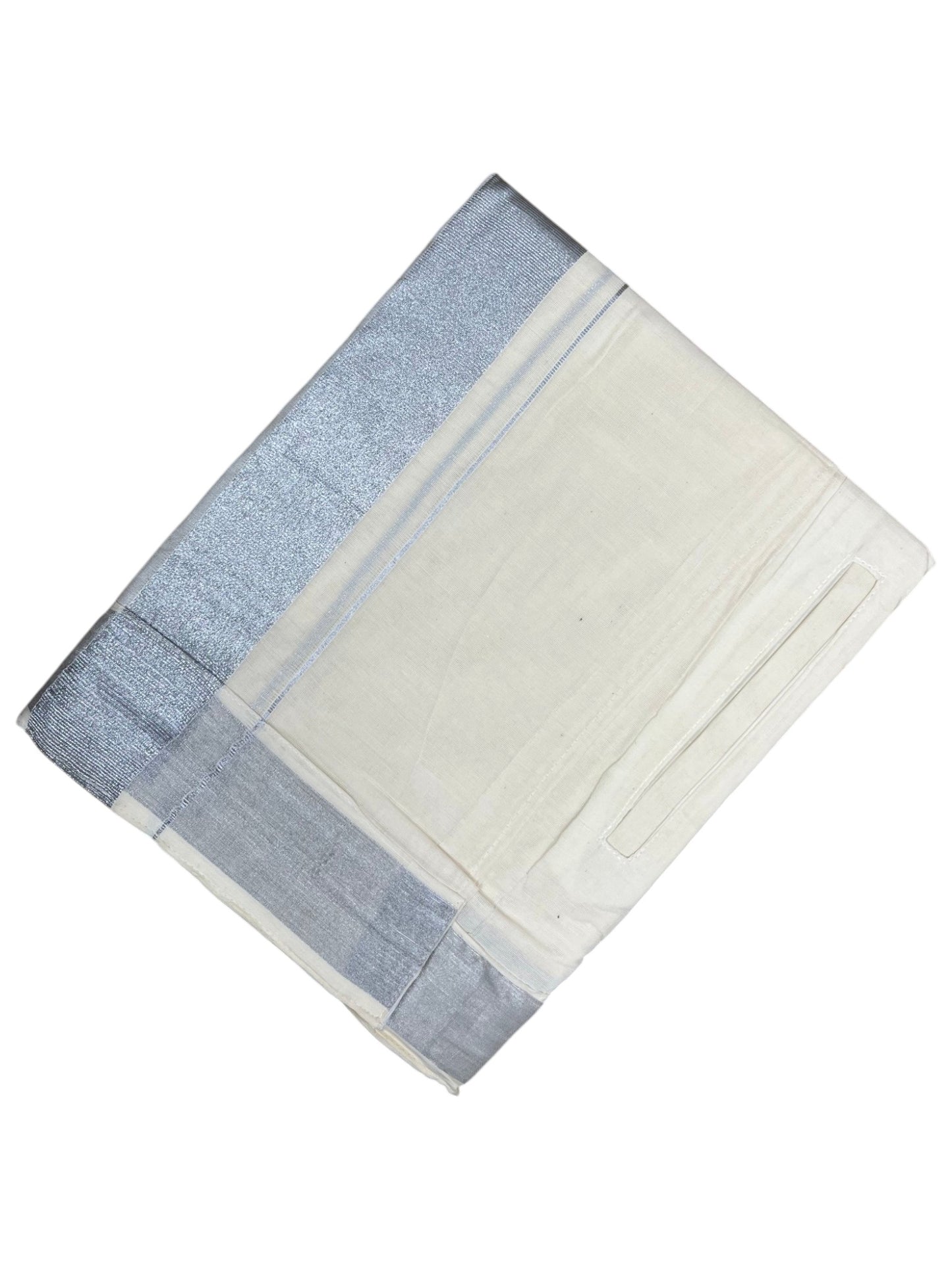 Southloom Cotton Velcro Mundu with Silver  Border (South Indian Kerala Dhoti)