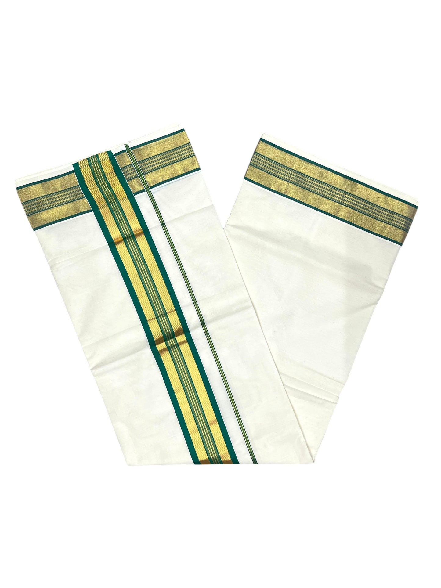 Southloom Kerala Cotton Kasavu Saree with Green Border