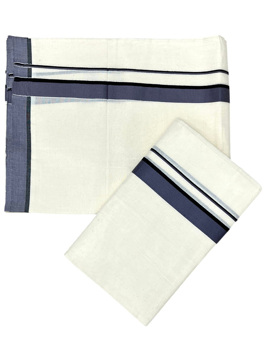 Southloom Pure Cotton Kerala Single Set Mundu (Mundum Neriyathum) Gray Border 2.80 Mtr SL345