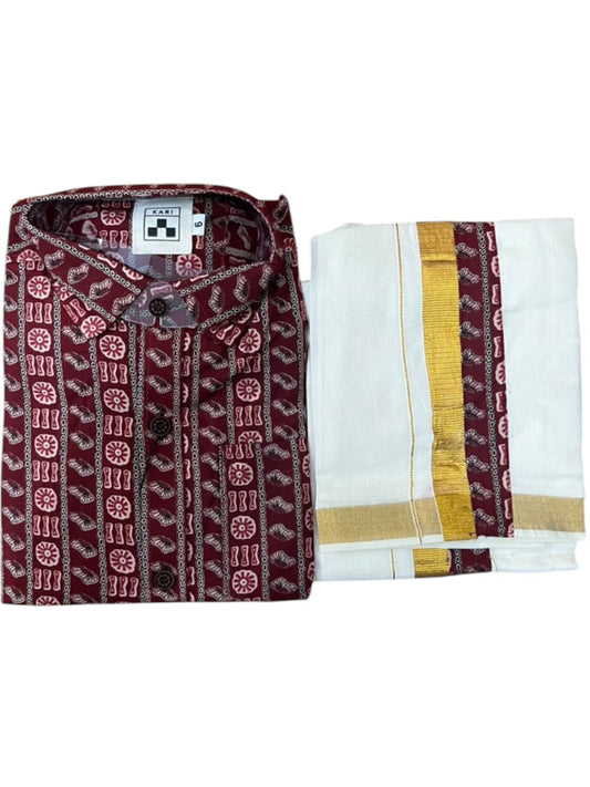 Southloom Cotton Floral Printed Kids's Combo (Shirt + Velcro Mundu) SLKCOMBO