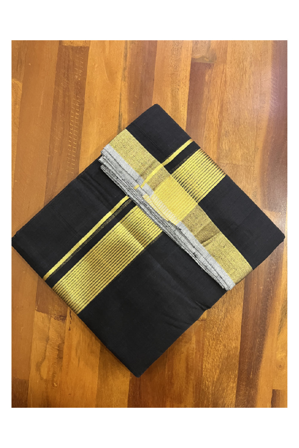 Southloom Premium Balaramapuram Handloom Black Double Mundu with Kasavu Border (Vishu 2024 Collection)