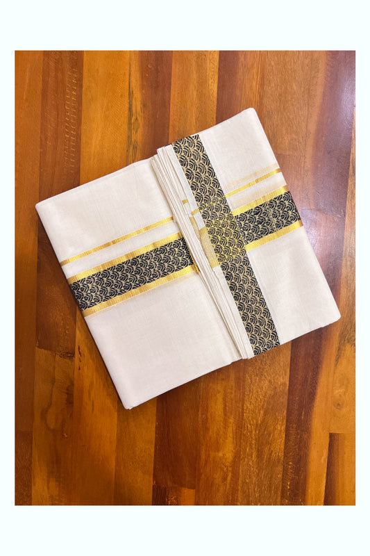 Southloom Super Premium Balaramapuram Unakkupaavu Handloom Mundu with Black and Kasavu Woven Border (South Indian Kerala Dhoti)