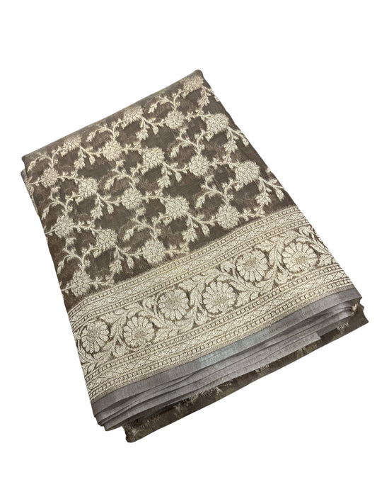 Southloom Cotton Banarasi Silk Saree with Woven Work on Body and Borders(Brown)