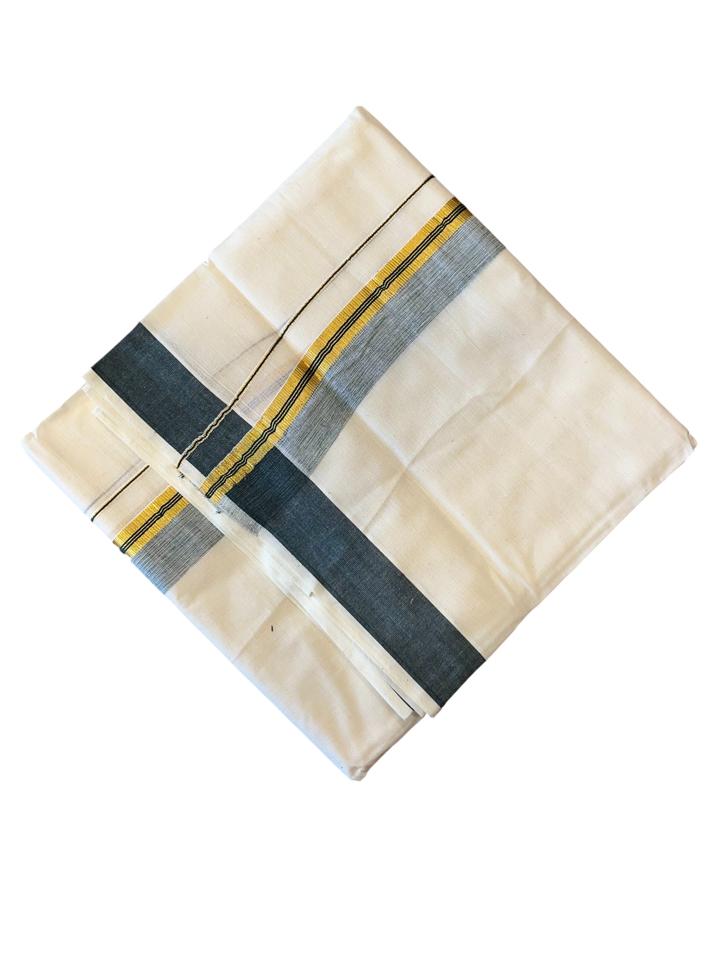 Southloom Pure Cotton Mundu with Green Lines and Green Border (South Indian Kerala Dhoti)
