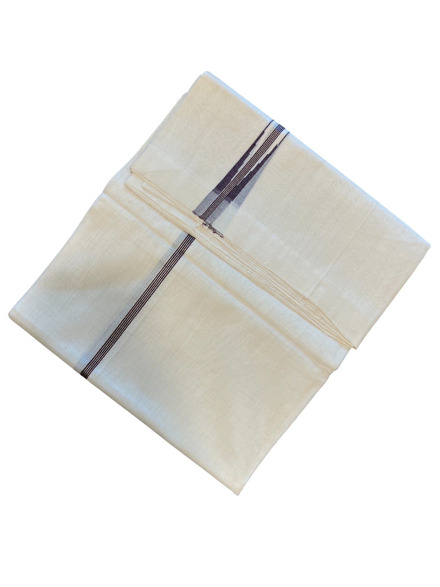 Southloom Premium Handloom Cotton Double Mundu with Silver and Purple Chutti Kara Border