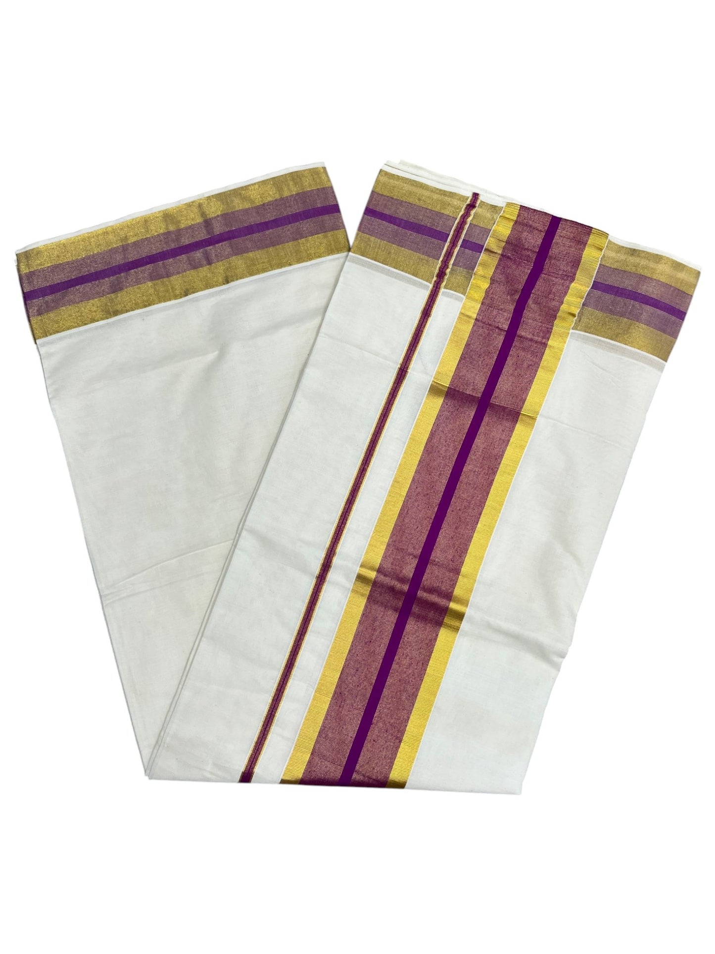 Southloom Kerala Pure Cotton Plain Saree with Kasavu and magenta Border