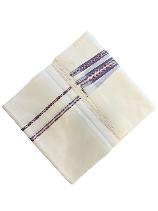 Southloom Premium Handloom Cotton Double Mundu with Silver and Purple Border