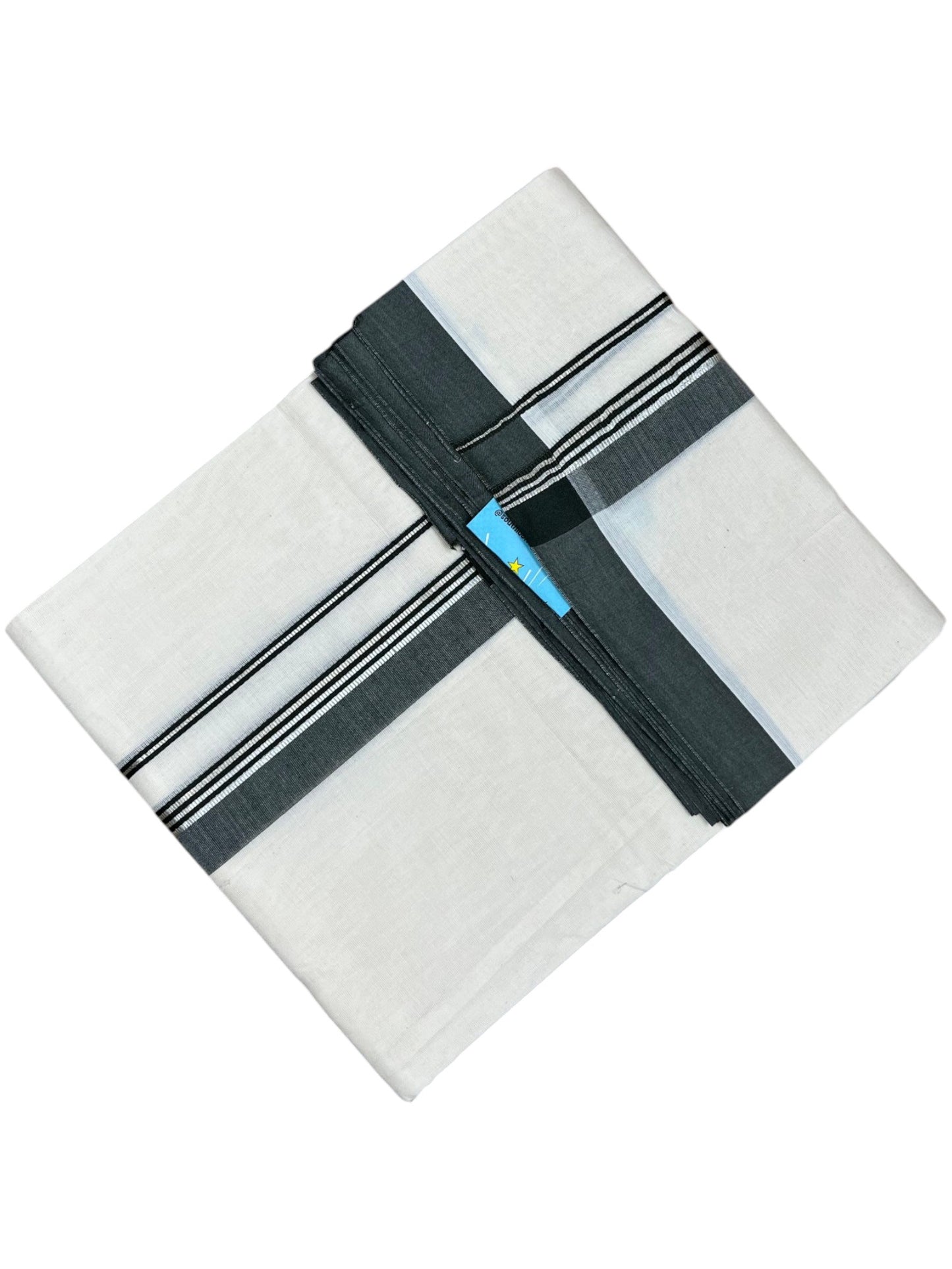 Southloom Pure Cotton Mundu with Silver Lines and Green Border (South Indian Kerala Dhoti)
