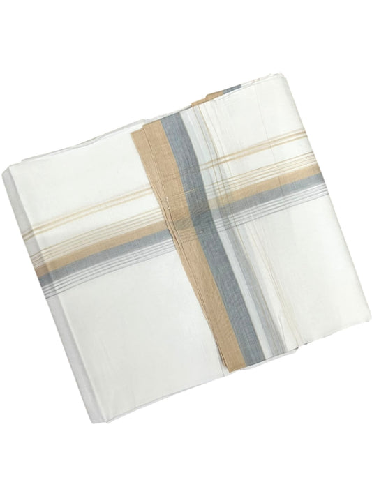 Southloom Pure Cotton Mundu with Beige & Grey Border (South Indian Kerala Dhoti)