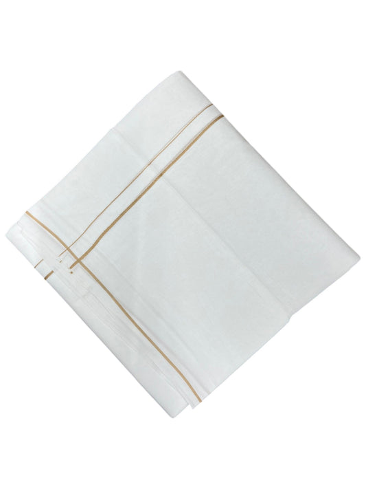 Southloom Pure White Cotton Double Mundu with Beige Kara (South Indian Dhoti)