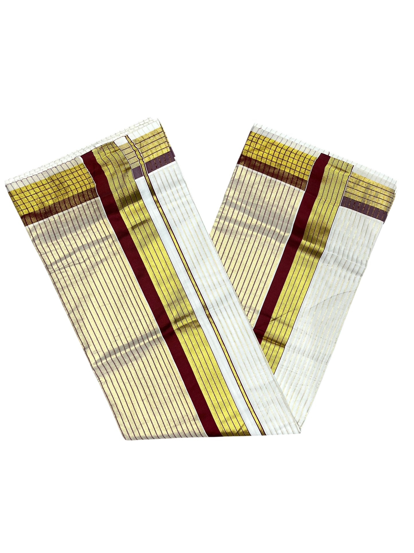 Southloom Kerala Pure Cotton Saree with Stripes on Body and Borders in Maroon SL334